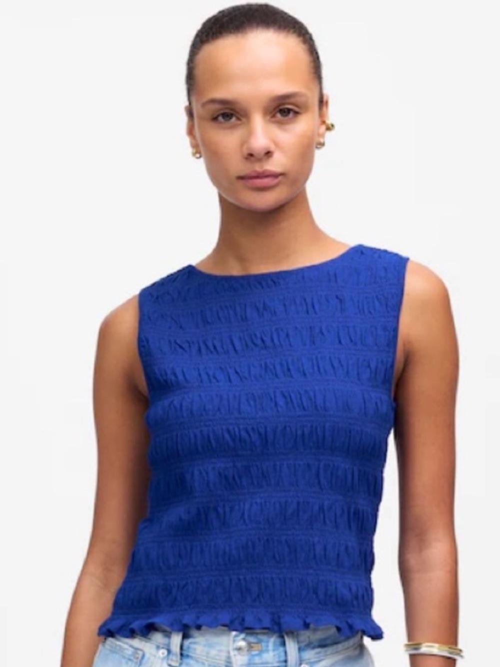 Madewell NWT Smocked Boatneck Tank Size Small in Brilliant Sapphire